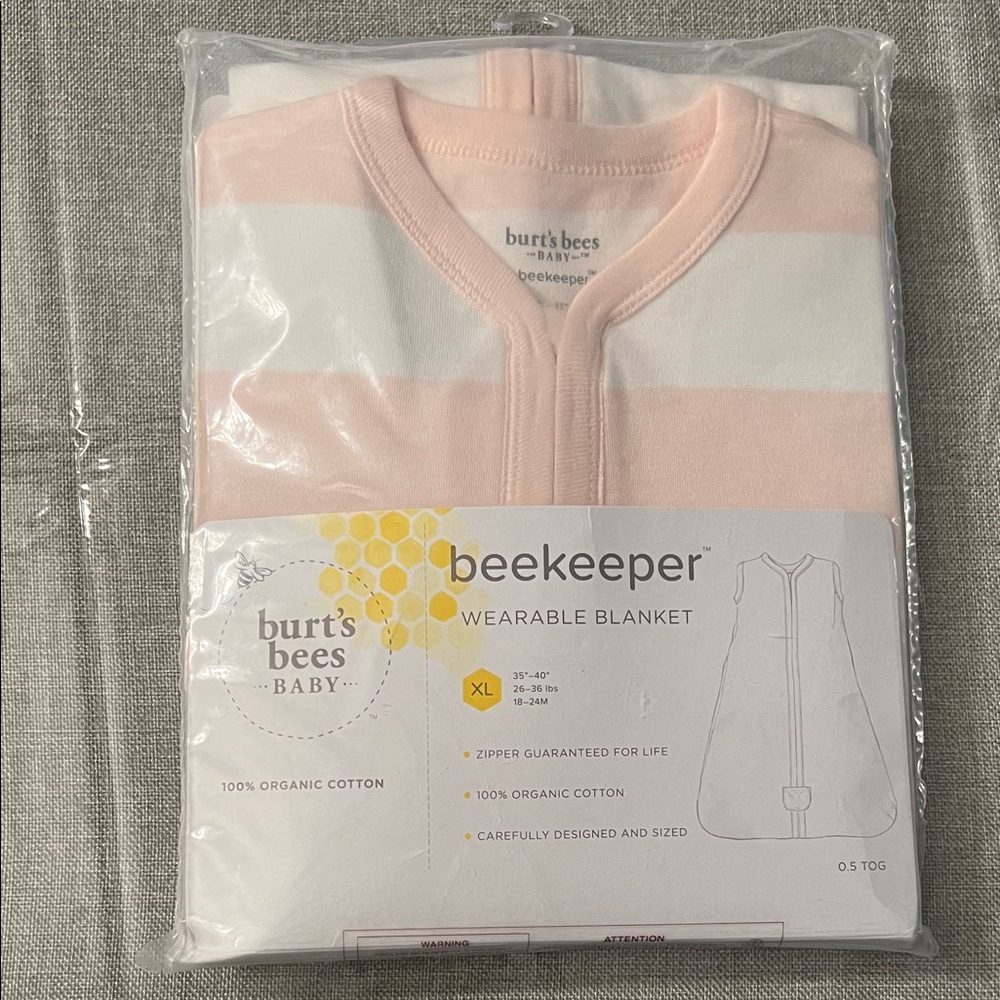 Burt's Bees Baby Pink and White Striped Wearable Blanket
